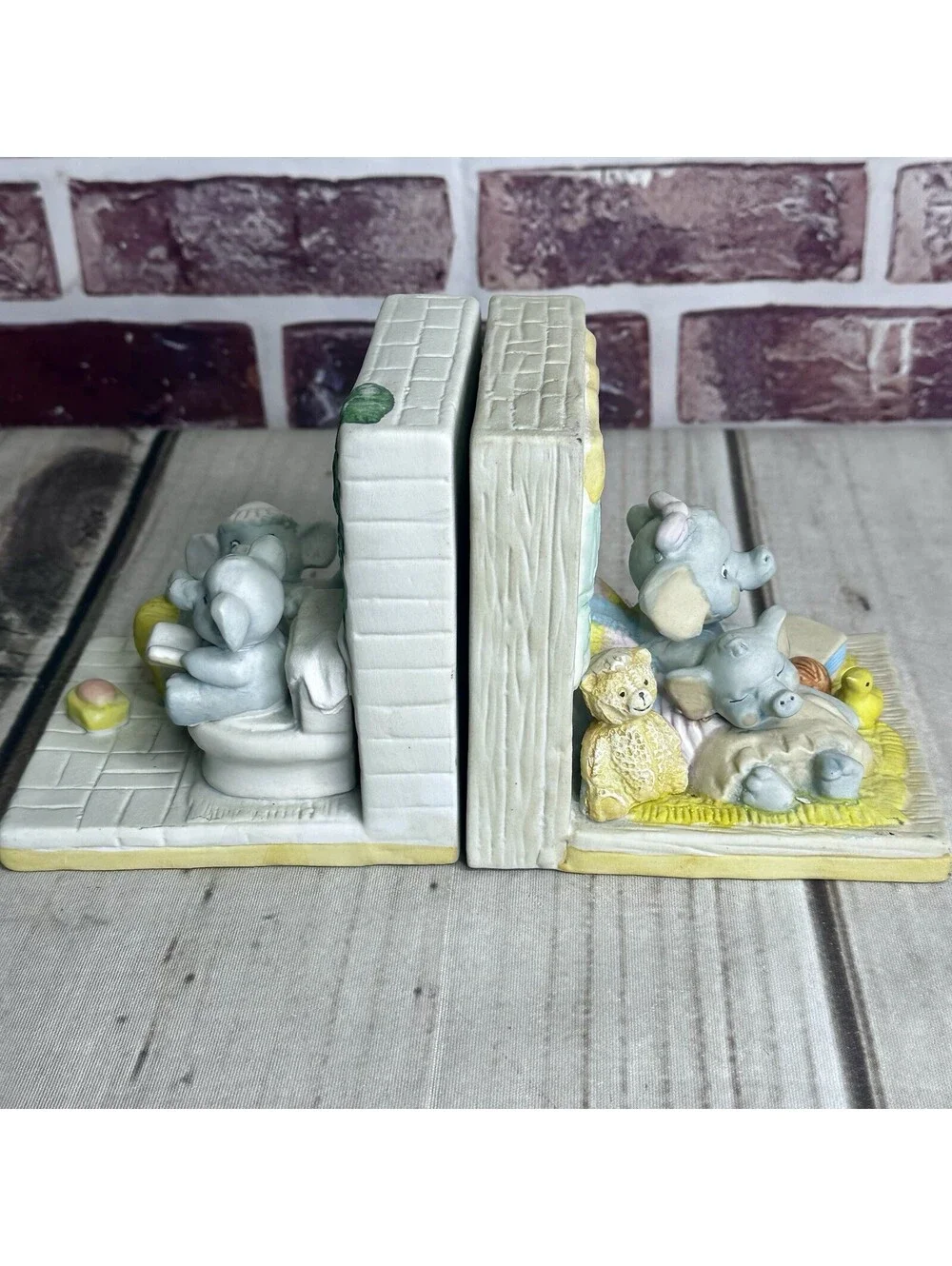 Vintage Elephant Bookends by Minster Giftwares, Nursery Baby Decor Ceramic